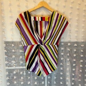 SHEIN striped asymmetrical cross back shirt with opening sz small